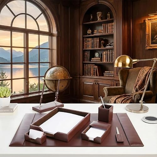Dacasso Dark Brown Bonded Leather Luxury 7-Piece Desk Set - Blotter Pad & Desk Organization Essentials - Executive Decor and Surface Protector