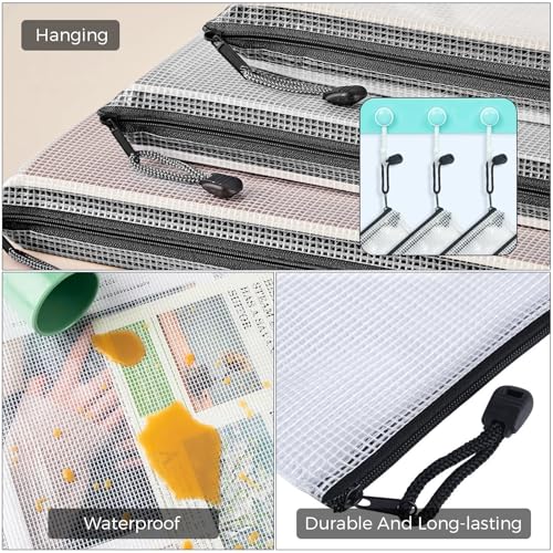 A3 Zipped Document Pouch, 12 x Transparent PVC Document Folder, Store Papers Small Objects Supplies, Cosmetics and Travel Accessories etc (12 Pieces, Black)