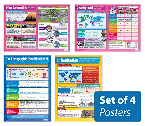 Daydream Education Urbanization & The Economic World Classroom Posters - Set of 4 - EXTRA LARGE 33” x 23.5” - Laminated - Geography Middle & High School Decor - Wall Charts