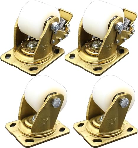 75mm Casters Heavy Duty Castor Wheels 2000kg Industrial Swivel Castors with Brake Low Center of Silent Nylon Iron Core Double Bearing 4 Pcs