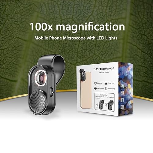 Microscope Accessories Kit for Adult 100X Mobile Phone Microscope Micro Lens LED Light Pocket Mini Magnifying Glass Microscopes Accessory