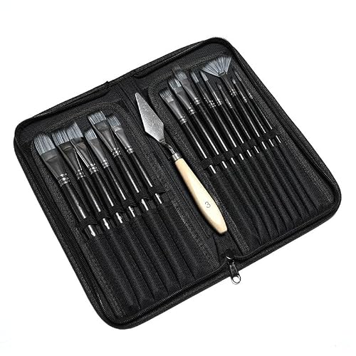 BXFIRS Nylon Hair Black Art Paintbrush Sets 15Combination Acrylic Brush Set