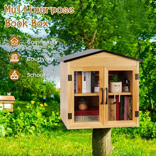 Ozzptuu 2-Tier Outdoor Library Box Exchange Box, 20x14x21 Inch