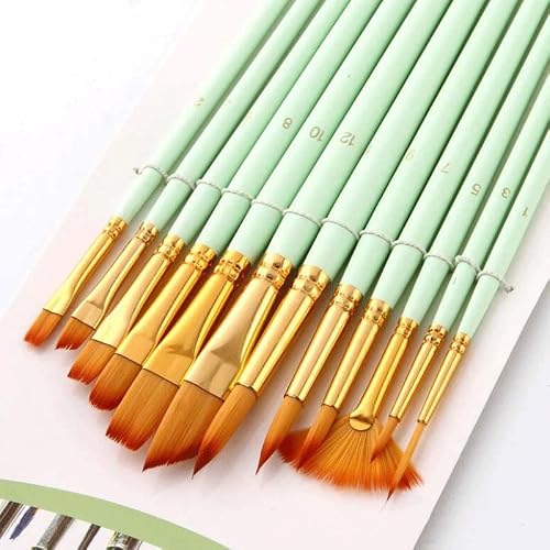 UOHLCX HBJWOV 12 Nylon Wooden Handle Watercolor Brush Pen Set DIY Oil Brush Painting Supplies Brush Set(Black)