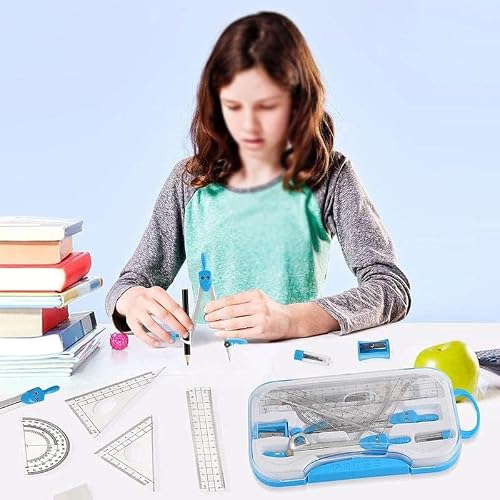 KLJUHGTR 1 Set of Plastic Metal Ruler Geometry Protractor Mathematics Drawing Stationery School Compass