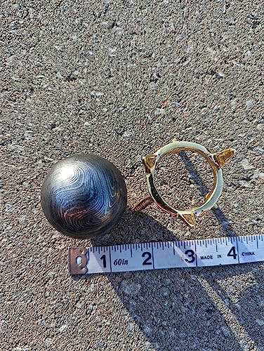 Happie Hare Damascus Steel Orb Sphere with Stand - Unique and Versatile Home Decor Piece - 1 Pound Solid Folded Steel - Conversation Starter Beskar Steel Desk Decor