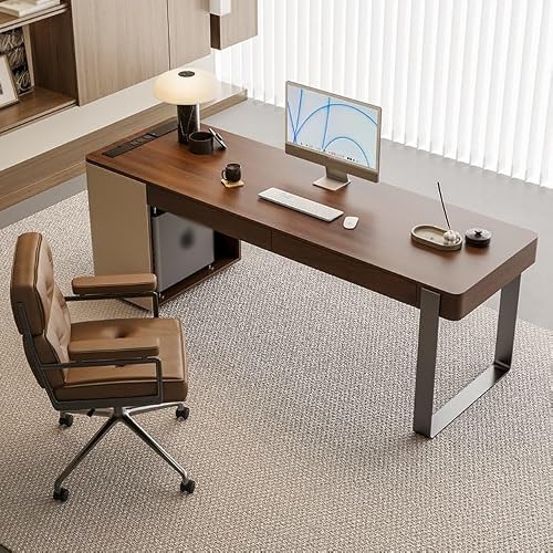 XUNTING Pc Desk Solid Wood Desk Minimalist Home Study Desk Office Desk Bedroom Walnut Desk Computer Desk Office Desk Game Table Study Table(180 * 70 * 75cm)