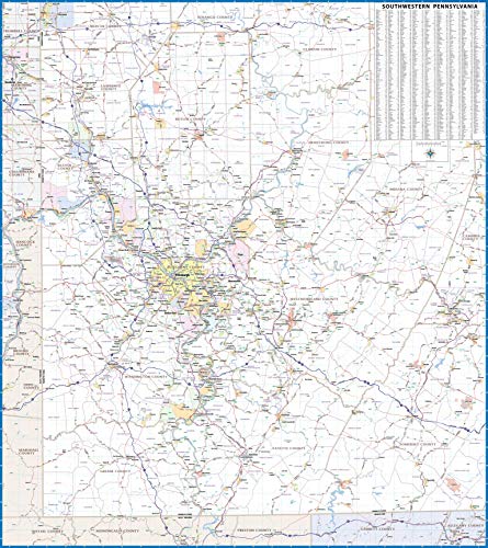Pittsburgh and Southwest PA Laminated Wall Map (42” Wide by 47” high)