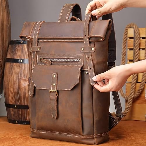 AODFDSJH Leather Backpack for MenLaptop Bag Large Hiking Daypack Business Travel Rucksack