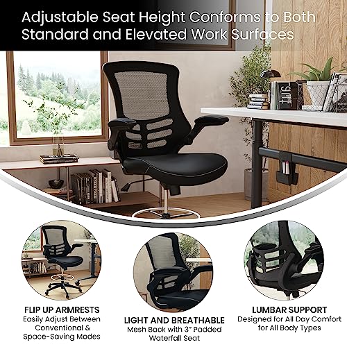 EMMA + OLIVER Mid-Back Black Mesh Drafting Chair