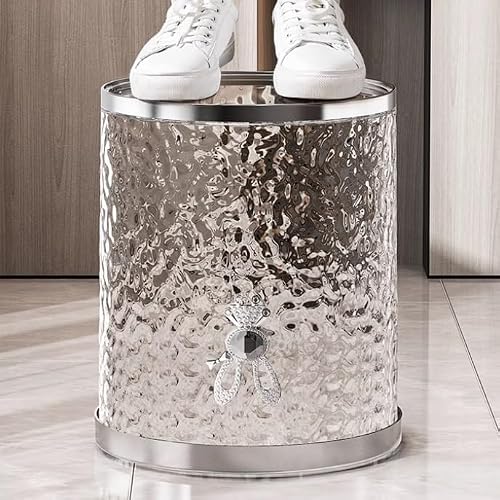 AEYSD-456 Trash and Recycling Bin Clear Round Trash Can with Plated Pressure Ring Modern Plastic Waste Basket for Living Room, Bedroom, Office Trash Can with Lid(Clear)