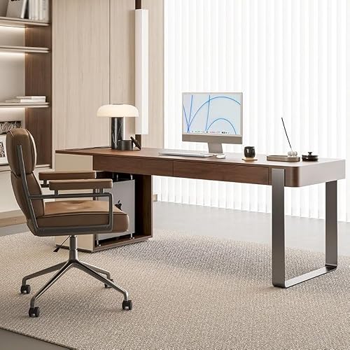 XUNTING Pc Desk Solid Wood Desk Minimalist Home Study Desk Office Desk Bedroom Walnut Desk Computer Desk Office Desk Game Table Study Table(180 * 70 * 75cm)