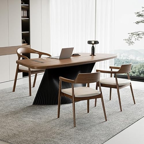 LINKIO Home Office Desks Single Boss Office Workbench, Curved Simple Business Solid Wood Study Table, Black Table Legs Modern Furniture Computer Table Desk(220x80x75cm)
