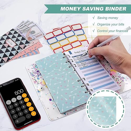 A6 Budget Binder with Cash Envelopes, PVC Notebook, for Money Budgeting Saving
