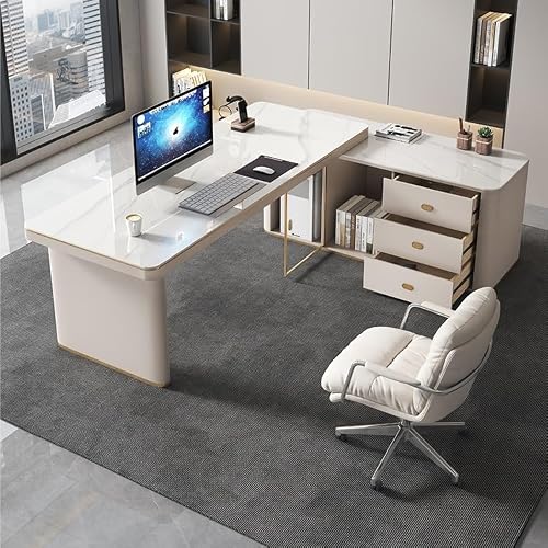XUNTING Pc Desk Slate Office Desk Home Bedroom Study Corner Desk Modern Simple Office Desk Computer Desk Study Table(140 * 70 * 75cm)