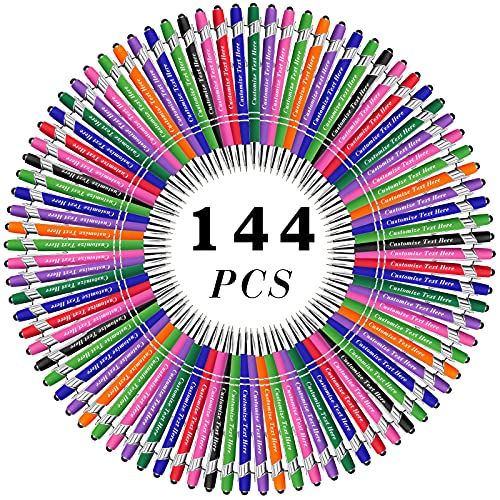 Personalized Pens Bulk with Stylus Tip 144 Pcs Custom Engraving Ballpoint Pens with Name Message Logo, Customized Gift Pens for Wedding, Graduation, Birthday, Christmas - Medium Point,Black Ink