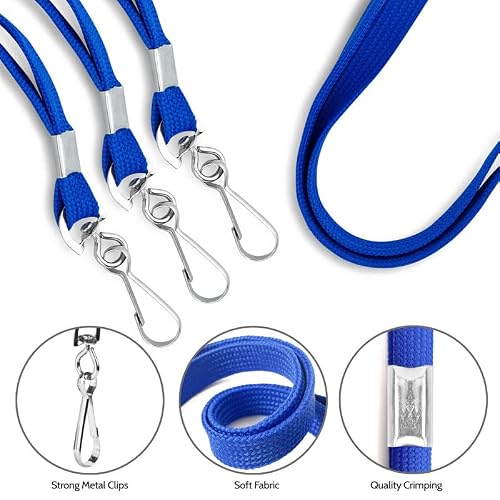 Corpafly 100-Pack Blue Lanyards for ID Badges with Swivel J-Hooks - Versatile Neck Lanyard for Keys, Card Holders, Whistles, and More - Ideal for Offices, Teachers, Kids, and Cruise Ship Cards