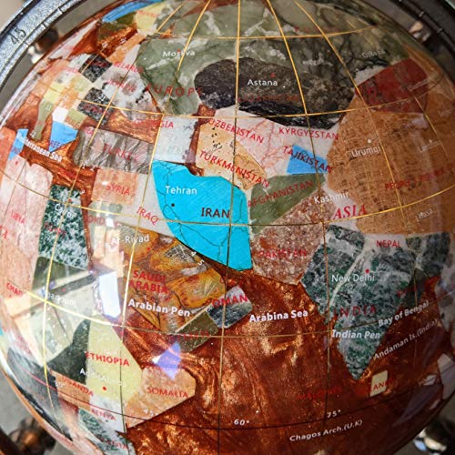 Unique Art Since 1996 Limited Edition! Unique Art Since 1996 Amber Pearl Swirl Table Top Gemstone World Globe with 4-Legs Silver Zinc Alloy Stand (220MM/9 INCHES 4 Leg/Amber Pearl Ocean)