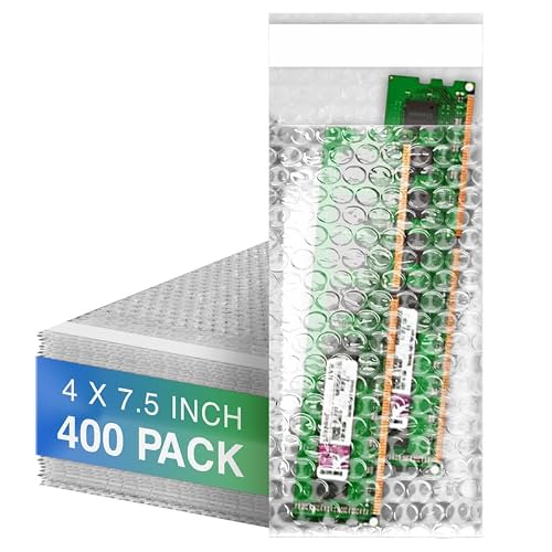 Amiff Shipping Bubble Bag, 4 x 7.5 Inches. 400 Pack Clear Bags for Packaging. Self Seal Bubble Pouches for Packing. Waterproof Polyethylene Storage Moving Bags. Packing Materials for Fragile Items