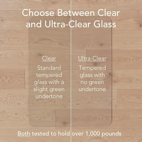 Modern Chair Mat Co. Office Desk Glass Chair Mat - Clear Tempered Glass - Easy Glide - Protects Carpet and Hardwood Floors - 42" x 64" Tapered Edge