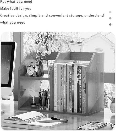 UINGBPXT Bookcase Adjustable Wood Desktop Bookshelf Free Style Office Storage Rack Wood Desk Organizer Display Shelf Countertop Bookcase High Capacity, 40*20*35cm