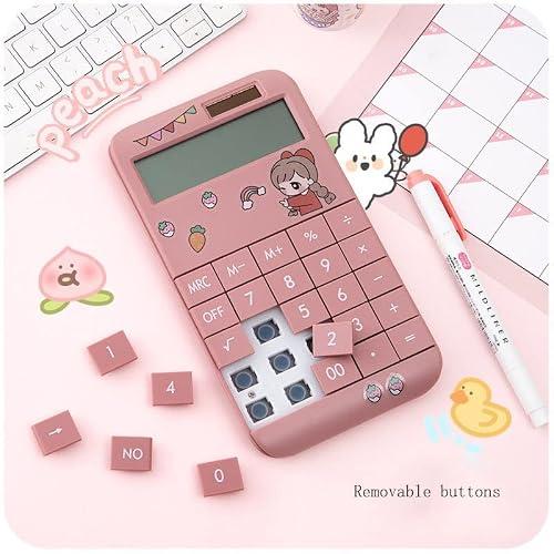 QERTYHJK Cute Cartoon Calculator Fashion Student Portable Small Solar Financial Cashier Girl 12-bit