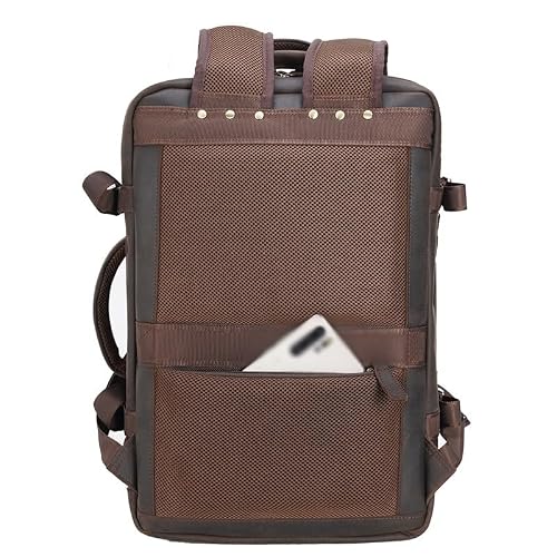 SWDIIWB Full Grain Leather Backpack for Men Laptop Bag Business Work Hiking Daypack