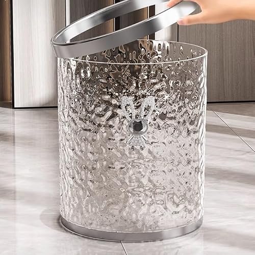AEYSD-456 Trash and Recycling Bin Clear Round Trash Can with Plated Pressure Ring Modern Plastic Waste Basket for Living Room, Bedroom, Office Trash Can with Lid(Clear)