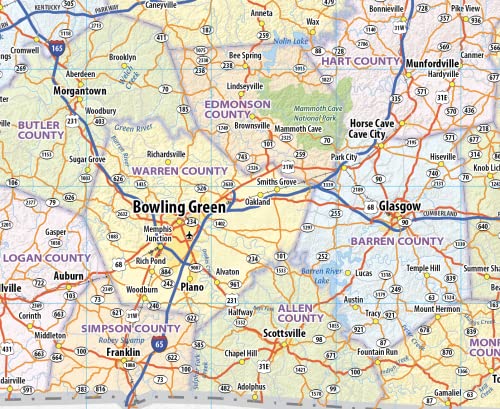 Kentucky Laminated Wall Map (40” wide by 20” high)