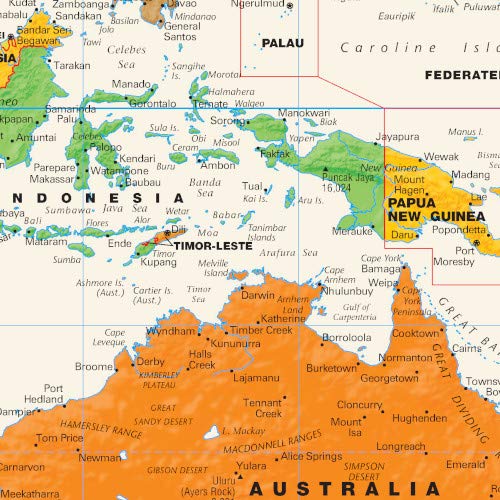 Pacific-Centered World Wall Map - 61" x 33.5" Laminated