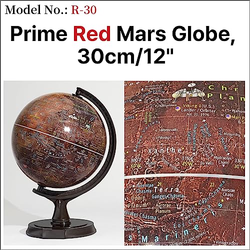 Mapsoft Prime Red Mars Globe, 30cm/12", R-30, Red Planet, Mars Map, Mars Atlas, Mars Poster, Planet Globe