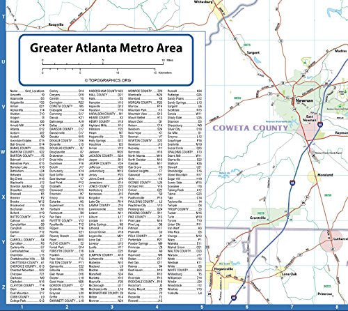 Topographics Atlanta Metro Area Laminated Street Wall Map
