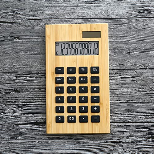 TEOYETTSF Solar Calculator 12-Digit Display Large Screen and Wood Calculator Student Financial Desktop Office Learning Computer(E)