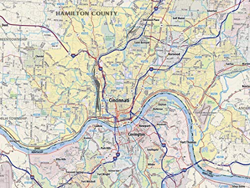 Topographics Greater Cincinnati Metro Area Wall Map, 42 x 52 Inches, Laminated, Full Color, Street Map
