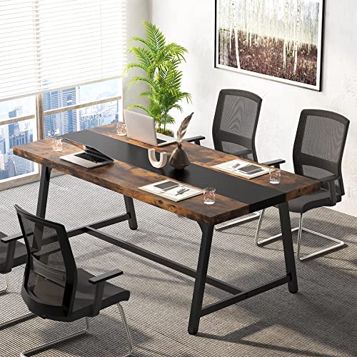 Tribesigns 6FT Rectangle Conference Table, 70.87L x 33.46W x 29.92H Inches Meeting Table for Conference Room, Wood Office Executive Desk with Strong Metal Frame for 6 People, Brown