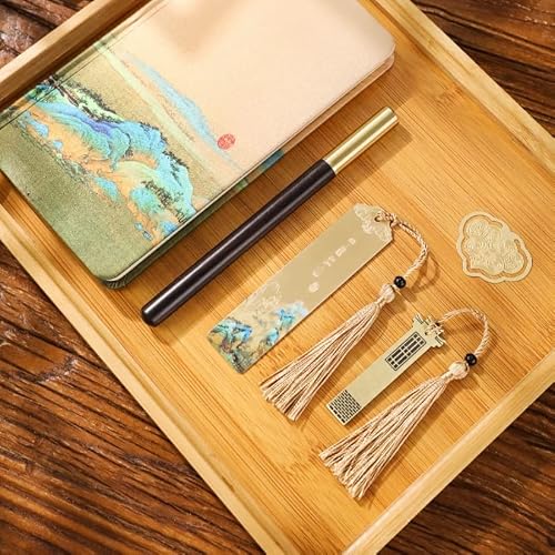 Notebook Metal Brass Bookmark Custom Engraved Gift Box Set Students Business Gifts(Black)