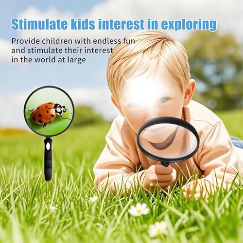 JSEIAJB Large Magnifying Glass 10X Rubber Handheld Magnifier for Seniors Kids Reading Exploration(D,130mm)