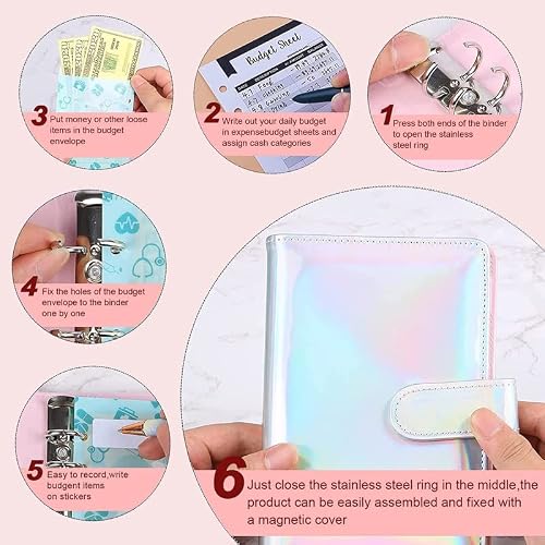35Pcs A6 PU Leather Budget Binder Notebook Cash Envelopes System Set, with Pockets for Money Saving Bill Organizer(D)