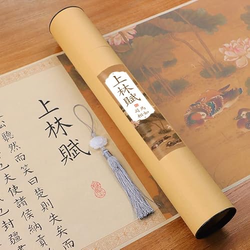 Calligraphy Copy Stickers Chinese Ancient Books 上林赋七夕礼物520全篇五米长卷小楷毛笔硬笔字帖临摹宣纸书法(1Pcs （钢笔式毛笔+不含墨水+流苏）+孔雀蓝礼盒)