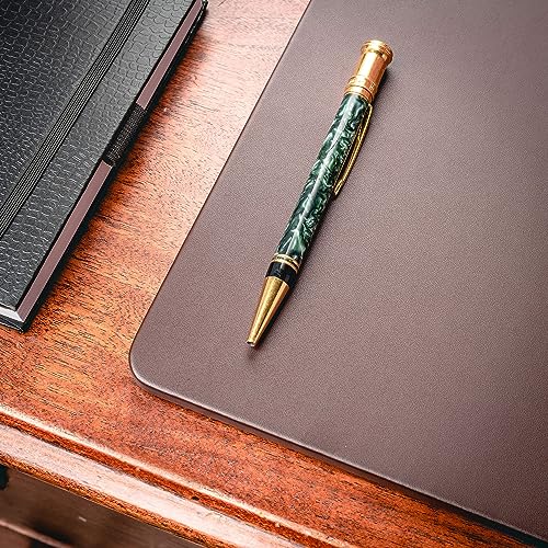 Dacasso 30” x 19” Luxury Brown Leatherette Desk Mat w/Out Side Rails - Executive Desk Surface Protector - Faux Leather Desk Pad Blotter for Writing