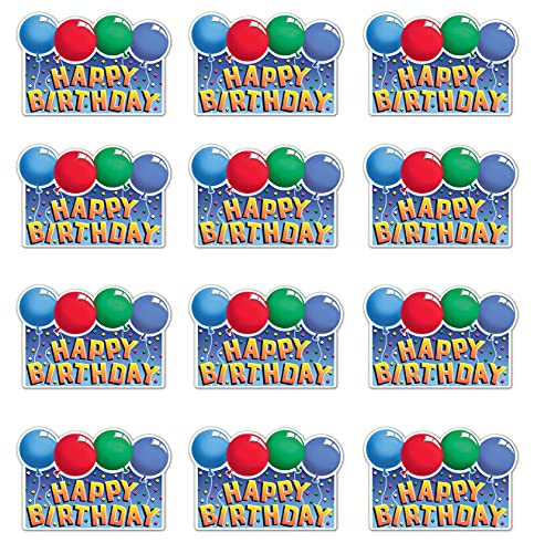 Beistle 12 Piece Colorful Glittered Paper Happy Birthday Cut Outs – Balloon Party Bulletin Board Classroom Wall Décor, 12” x 18”, Multicolored