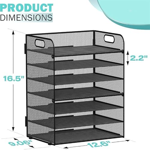 7-Tier Paper Letter Tray Organizer for Desk 12.6" l X 9.06" w 16.5" h Black Modern Contemporary Metal Finish Modular