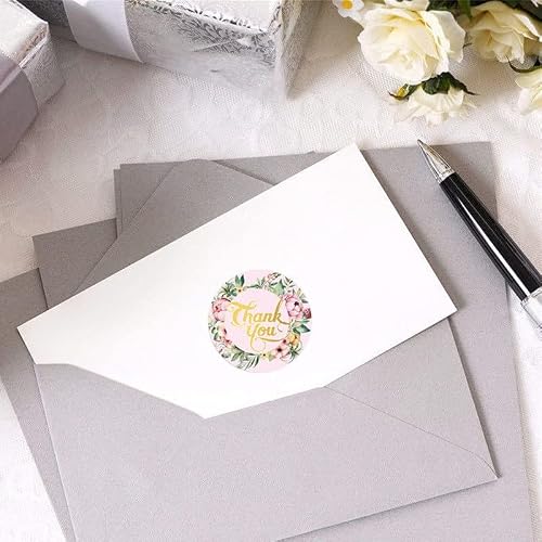 VIAENKFG Round Bronzing Flower Thank You Birthday Party Gift Sticker Decoration Seal Label(38MM)