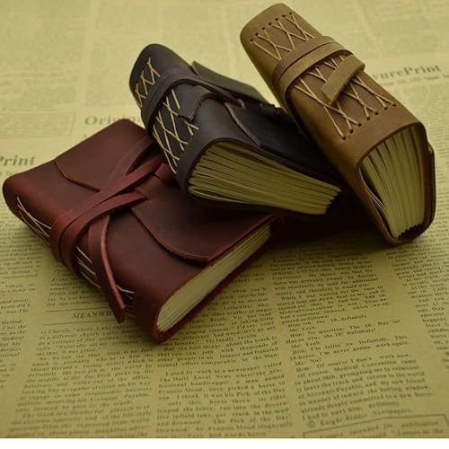 YQBUER Mini Handmade 100% Genuine Leather Notebook 8.5 * 11CM 140 Sheets Cowhide Diary Journal Sketchbook Planner Travel Office School (Color : A, Size : 105 * 130mm)