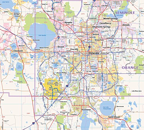Topographics Central Florida Laminated Wall Map (52"Wx42"L)