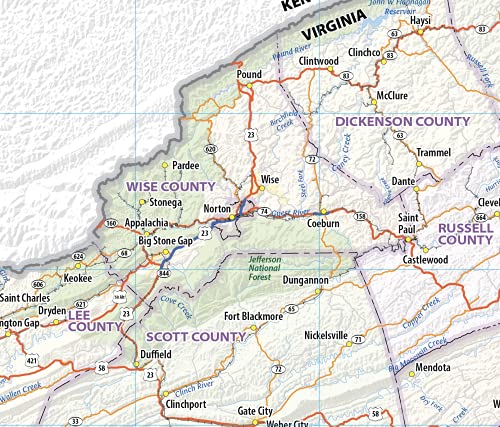 Virginia Laminated Wall Map (60” Wide by 28” high)