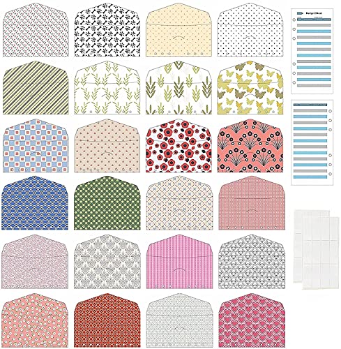ONMYJFD Cash Envelopes for Budgeting,24 Assorted Colors A6 Budget Binder Envelopes and Expense Tracker Budget Sheets, for Budget Planner