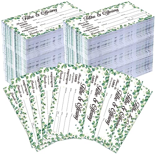 600 Pcs Church Offering Tithe Donation Envelopes Greenery Paper Tithes and Offering Bill Envelopes Eucalyptus Church Tithing Checks and Cash Envelopes for Christian Religious Occasions (600, Leaves)