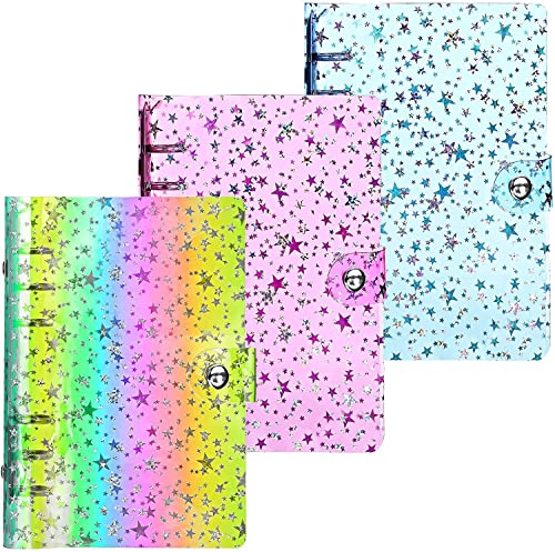 QERTYHKK 3 Pieces A6 PVC 6- Binder Notebook Cover with Snap Button Closure Loose Leaf Folder for Journal Planner Office Stationery