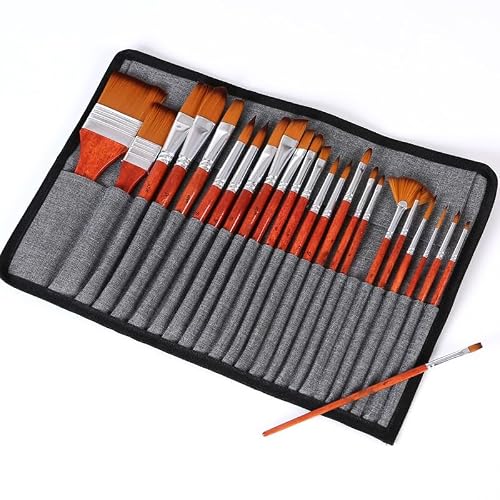 UOHLCX HBJWOV Pack of 24 Professional Flat for Nylon Paint Brush Set Gouache Acrylic Paint Brush Set with Canvas Brush